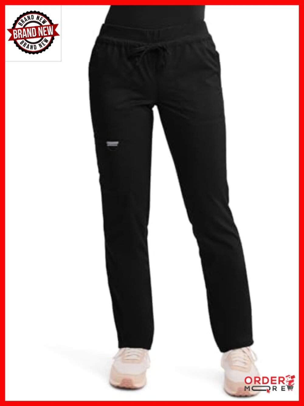 Medical Scrub Pants Women Pull-On Drawstring Tapered Leg 5 Pockets
